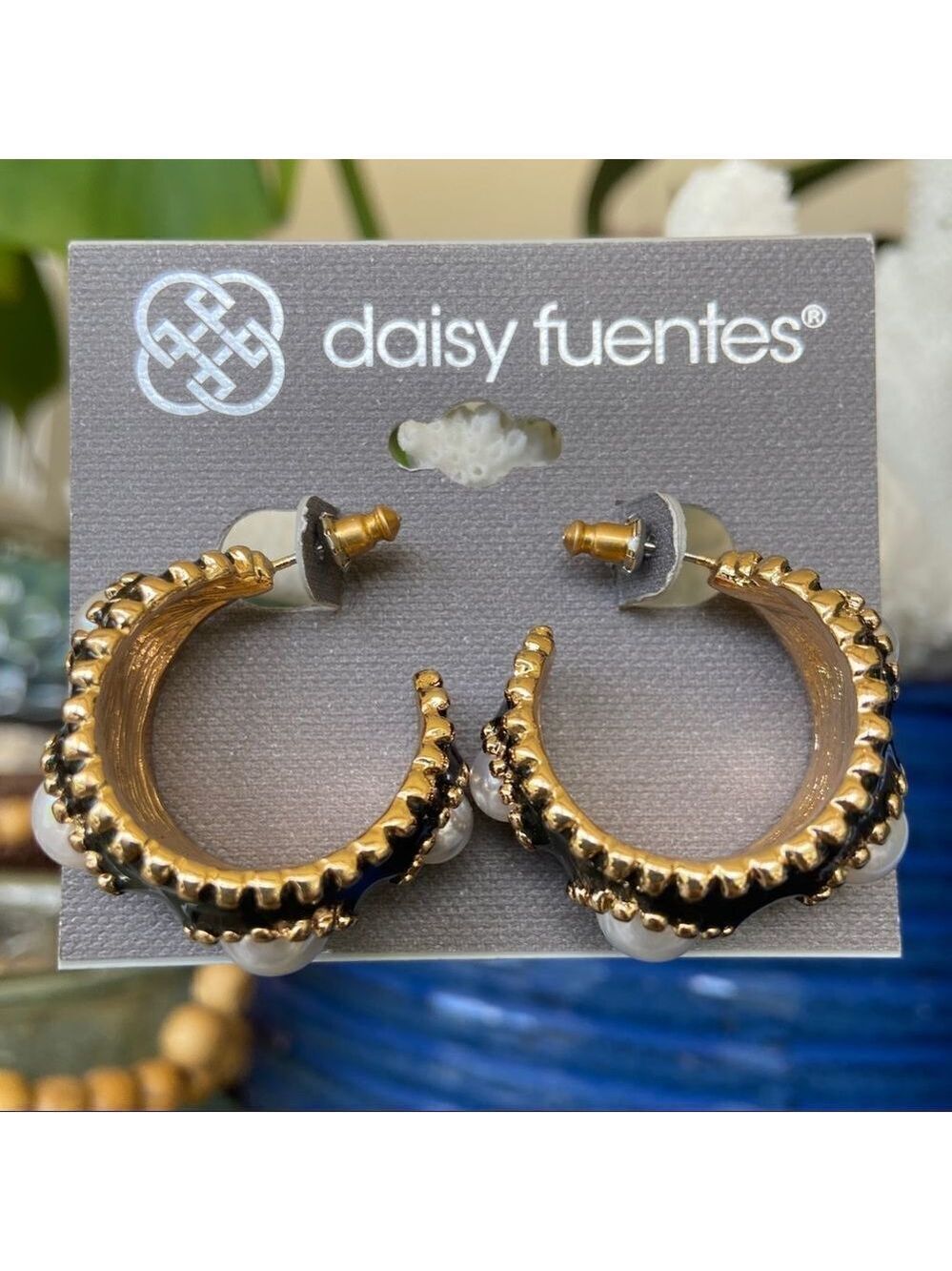 Gold Black Enamel & Pearl Daisy Fuentes Fashion Earrings $16ea / 3 for $25